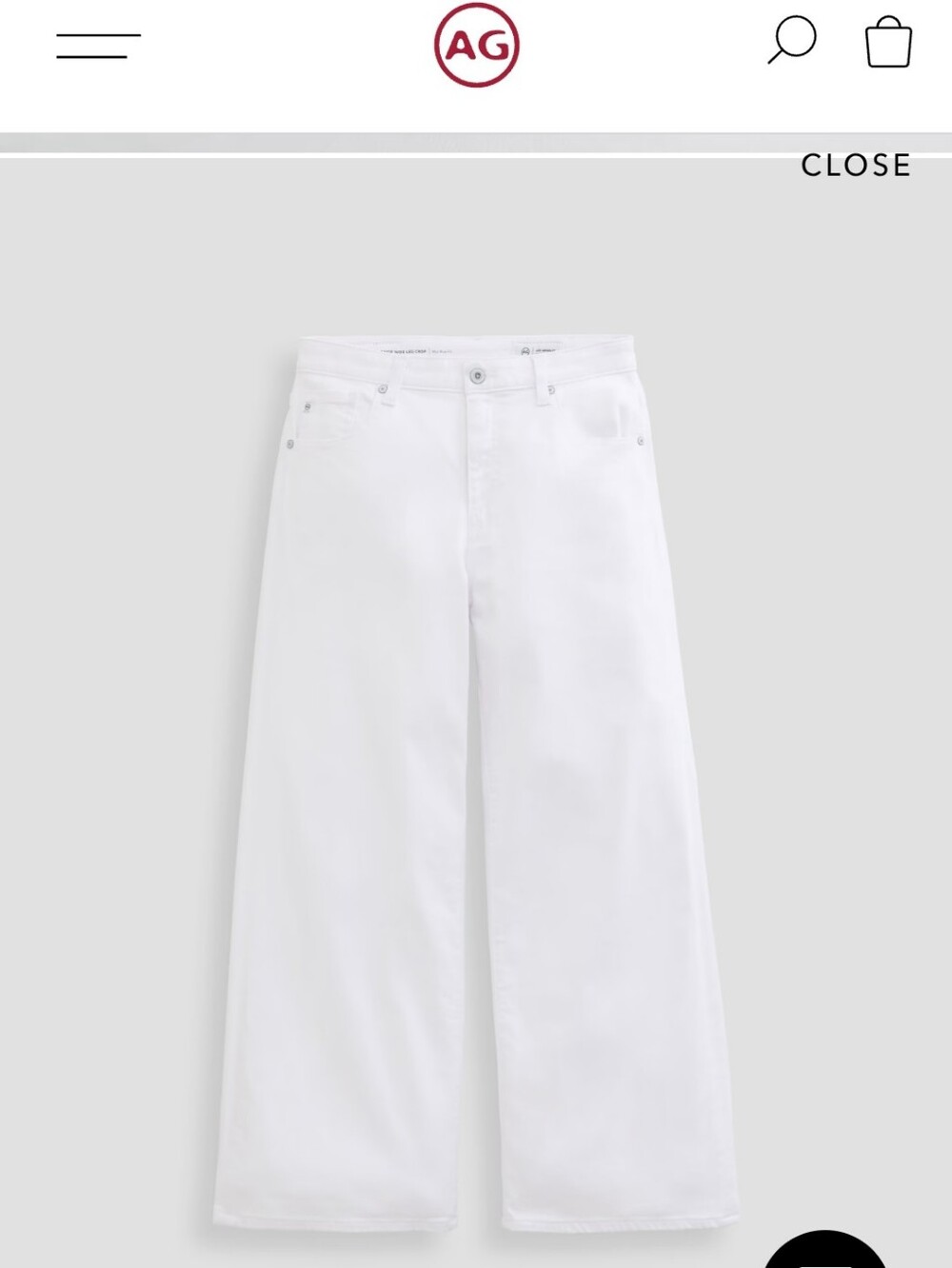 NWT AG Jeans Saige Wide Leg Crop in Gallery White Size 33 (MSRP $225)